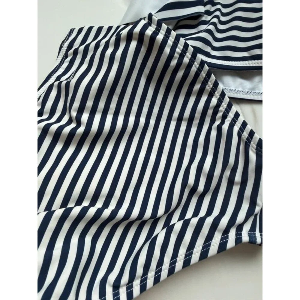 Habitual Girls Navy striped bow bikini swimsuit size 10